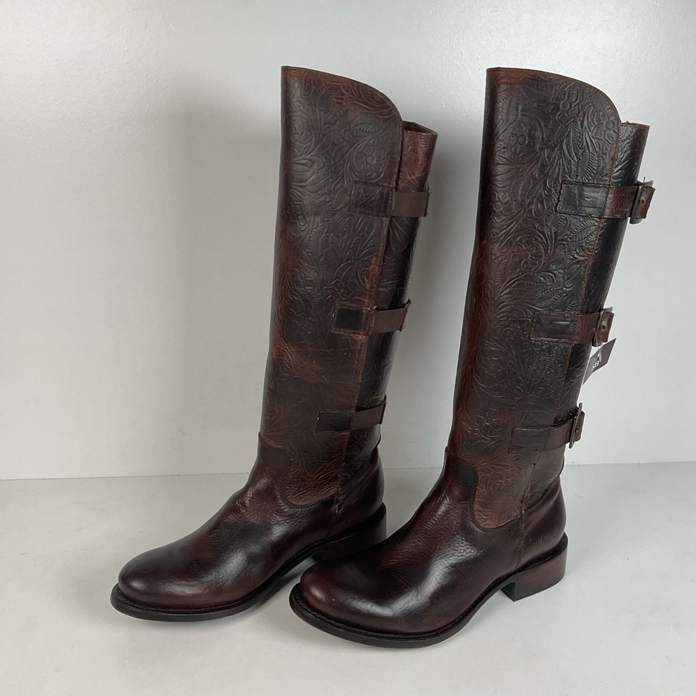 J.B. Dillon Western Riding Boots | Triple Buckle | Tooled | Women’s 8 B